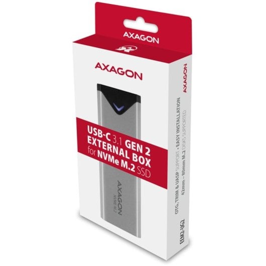 Axagon Eem2-ug2 Externe Box für M.2/nvme/ssd USB-c 3.2 Gen2 Silber