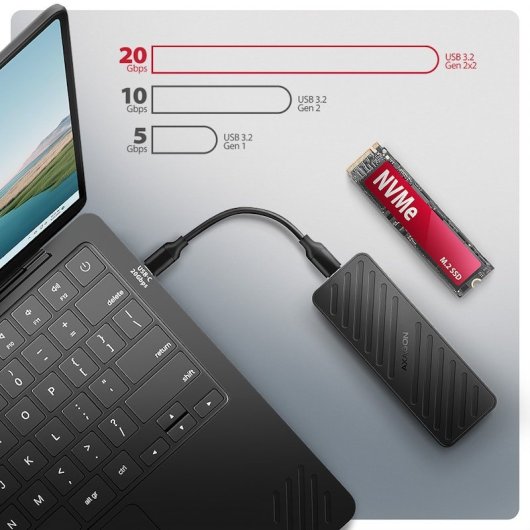 Axagon Eem2-20g Box Esterno Usb-C 20gbps - Box Blindato SSD M.2 Nvme