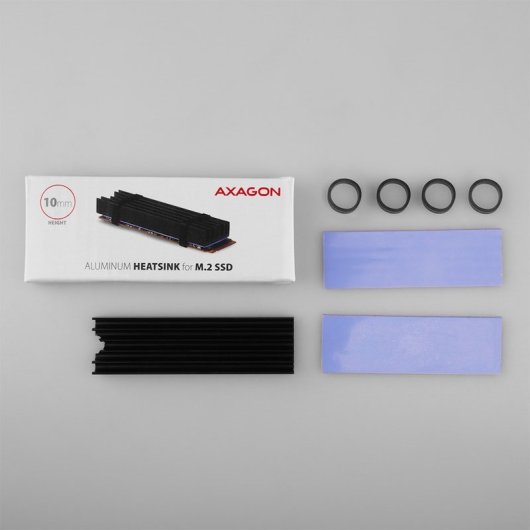 Dissipatore di calore passivo Axagon Clr-m2l10 - SSD M.2, SSD da 80 mm, alluminio, cuscinetti termici in silicone, altezza 10 mm