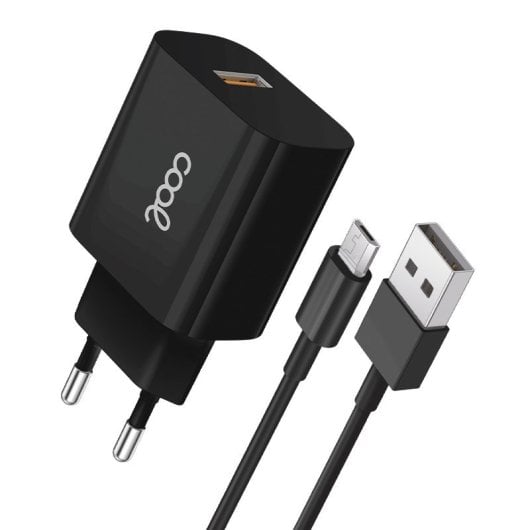 Caricabatterie universale USB 2.4A nero + cavo USB a Micro-USB