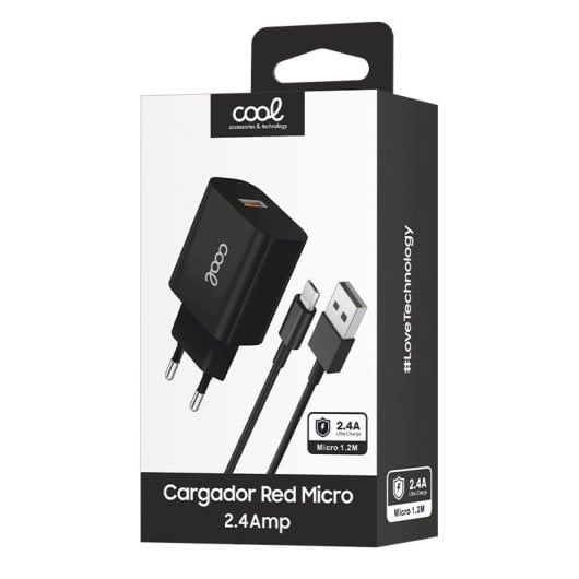 Caricabatterie universale USB 2.4A nero + cavo USB a Micro-USB