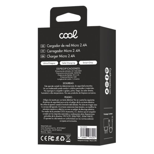 Caricabatterie universale USB 2.4A nero + cavo USB a Micro-USB