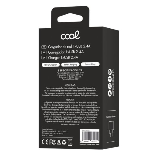 Cool Charger Netzwerkadapter Universal 1xUSB 12W 5V 2.4A Weiß