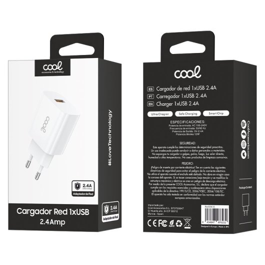 Cool Charger Netzwerkadapter Universal 1xUSB 12W 5V 2.4A Weiß