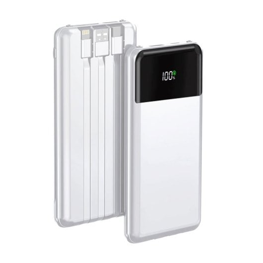 Vanwin Cdb-az Power Bank 20000 mAh USB-C/USB-A Micro Cabo Tela LED Branco