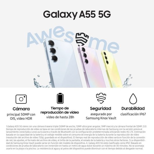 Samsung Pack Galaxy A55 5G 8/256GB Azul Claro Libre + Galaxy Fit3 Gris Smart Band Batería 13 Días