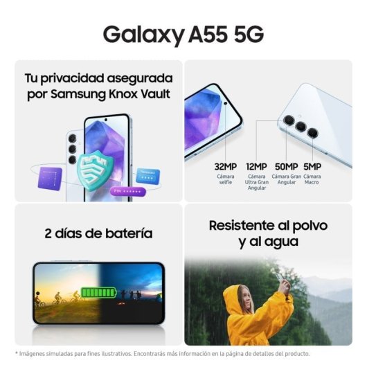 Samsung Pack Galaxy A55 5G 8/256GB Azul Claro Libre + Galaxy Fit3 Gris Smart Band Batería 13 Días