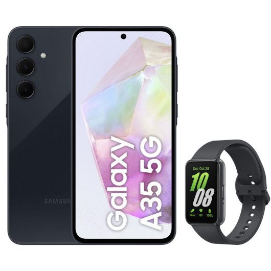 Samsung Pack Galaxy A35 5G 6/128GB Schwarz Gratis + Galaxy Fit3 Grau Smart Band Akku 13 Tage