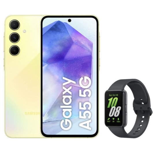 Samsung Pack Galaxy A55 5G 8/256GB Amarillo Libre + Galaxy Fit3 Gris Smart Band Batería 13 Días