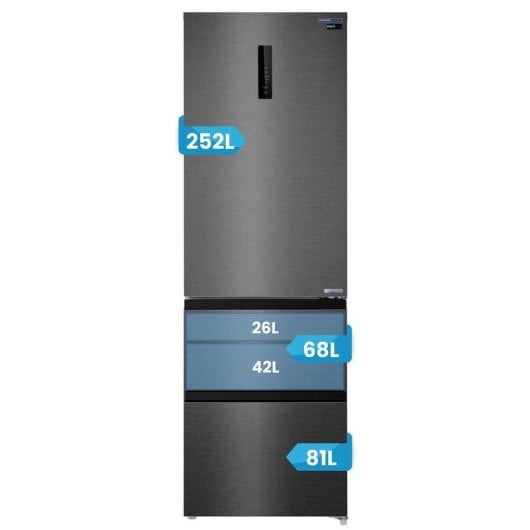 Frigorífico Combi Francés Infiniton FRD-401T91DEV Total No Frost 190,9cm 401L E Dark Inox