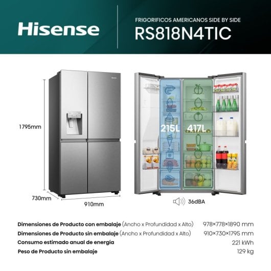 Hisense RS818N4TIC Frigorífico Americano Wifi C Inox