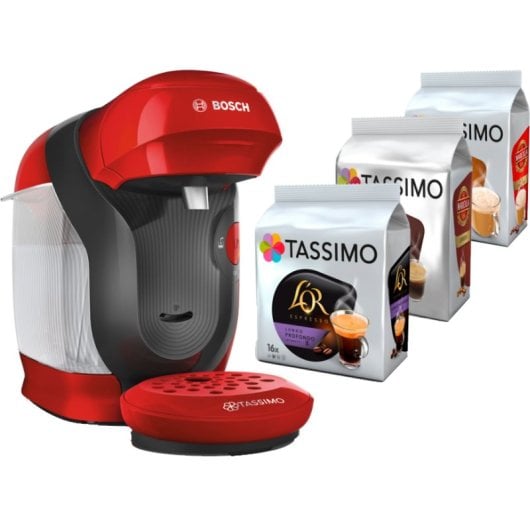 Bosch Tassimo Style Cafetera de Cápsulas Multibebida Roja + 3 Packs de Cápsulas