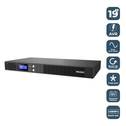 Phasak Protekt PH 7541 SAI Línea Interactiva Slim para Rack 19" 1U 1500VA 900W con 4 Salidas IEC C13