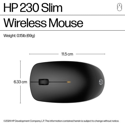 HP 230 Ratón Inalámbrico Slim 1600 DPI Negro