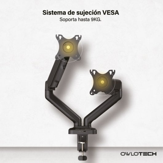 Suporte para Hub USB Owlotech para 2 Monitores 17-32" VESA 75x75/100x100 Peso Máximo 9 kg Preto