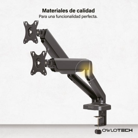 Suporte para Hub USB Owlotech para 2 Monitores 17-32" VESA 75x75/100x100 Peso Máximo 9 kg Preto