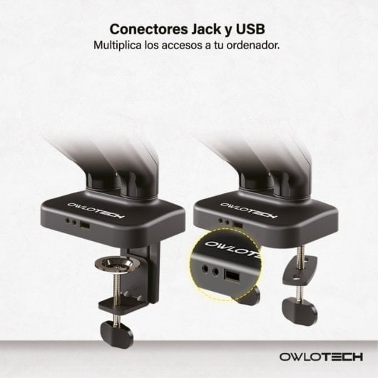 Suporte para Hub USB Owlotech para 2 Monitores 17-32" VESA 75x75/100x100 Peso Máximo 9 kg Preto