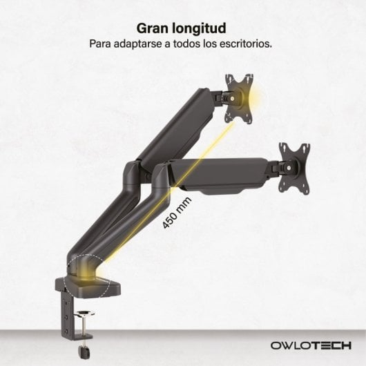Suporte para Hub USB Owlotech para 2 Monitores 17-32" VESA 75x75/100x100 Peso Máximo 9 kg Preto