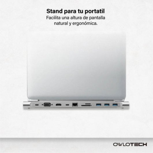 Hub USB-C OWLOTECH Docking 11 em 1 HDMI VGA Ethernet 87W SD TF Design Compacto Cinzento