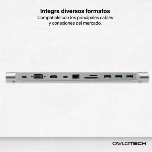 Hub USB-C OWLOTECH Docking 11 em 1 HDMI VGA Ethernet 87W SD TF Design Compacto Cinzento