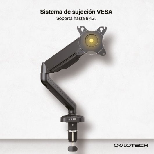 Owlotech Soporte HUB USB para 1 Monitor 17-32" VESA 75x75/100x100 Máx 9Kg Negro