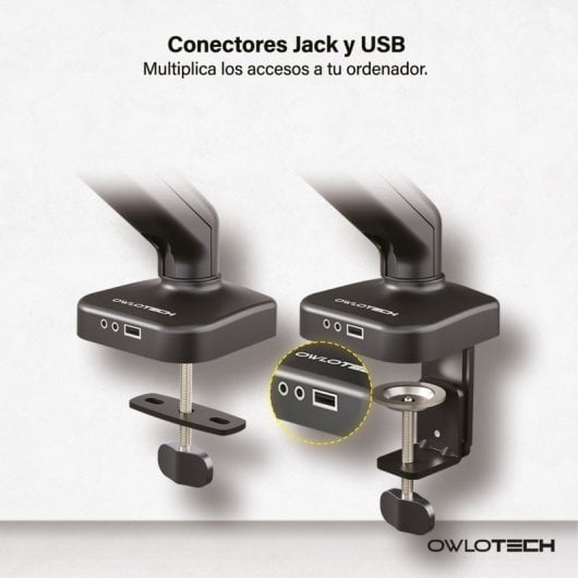 Owlotech Soporte HUB USB para 1 Monitor 17-32" VESA 75x75/100x100 Máx 9Kg Negro