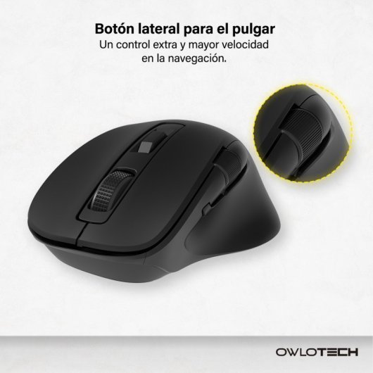 Owlotech M320 Ratón con Rueda Lateral Negro