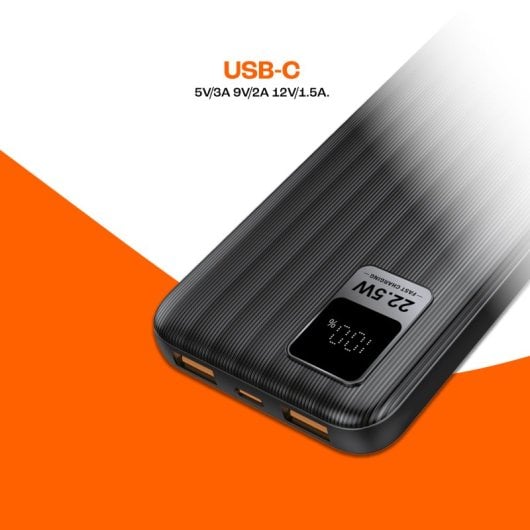 PcCom Essential Powerbank 10.000mAh 20W + Carga Rápida 22.5W Indicador LED Negro