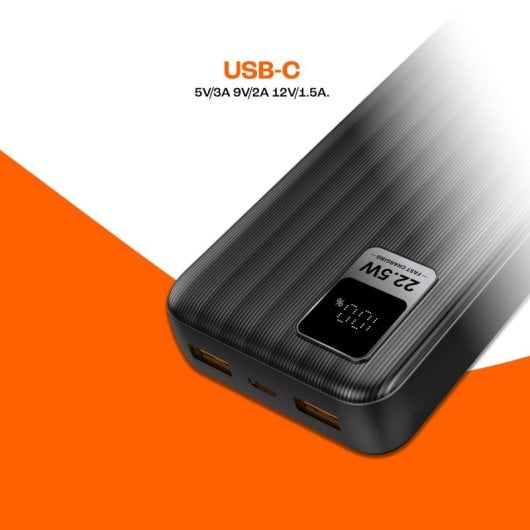 PcCom Essential Powerbank 20.000mAh 20W + Carga Rápida 22.5W con Indicador LED Negro