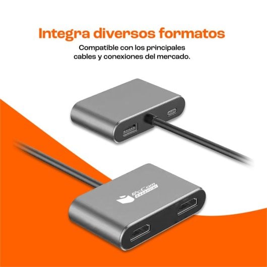 PcCom Essential Adaptador HUB USB-C a 2x HDMI, 1x USB-3.0, 1x USB-C