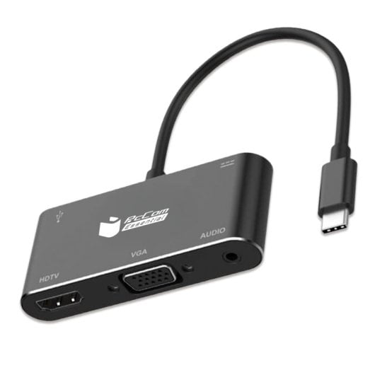 PcCom Essential Adaptador HUB 6 en 1 USB-C a 1x HDMI, 1 x VGA, 1x Audio Jack 3.5mm, 1x USB 3.0, 1x USB-C