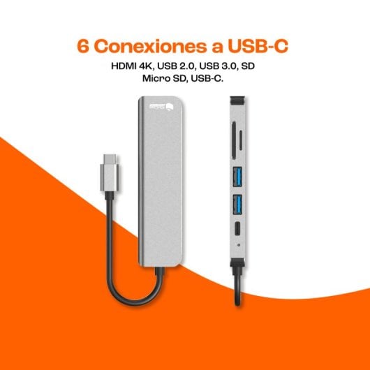 PcCom Essential Adaptador HUB USB-C a HDMI 4K/USB-C 87W/USB 3.0/SD/microSD