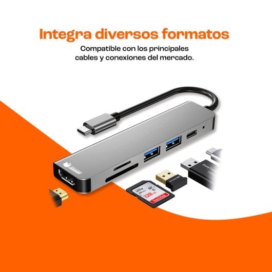 PcCom Essential Adaptador HUB USB-C a HDMI 4K/USB-C 87W/USB 3.0/SD/microSD