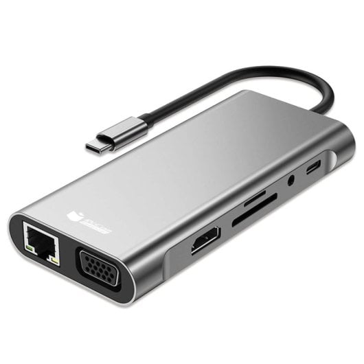 PcCom Essential HUB Docking 11 en 1 USB-C a 1x RJ45, 1x VGA, 1x HDMI 4K, 1x USB-C PD, 1x Audio Jack 3.5mm, 1x USB 3.0, 3