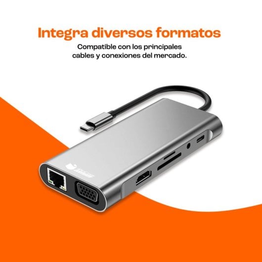 PcCom Essential HUB Docking 11 en 1 USB-C a 1x RJ45, 1x VGA, 1x HDMI 4K, 1x USB-C PD, 1x Audio Jack 3.5mm, 1x USB 3.0, 3