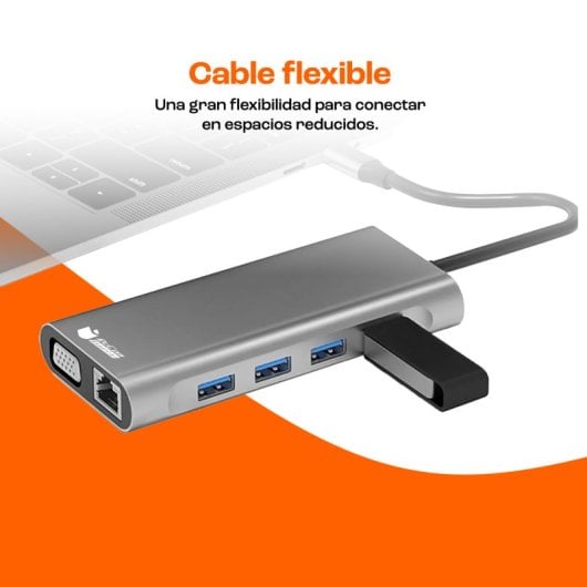 PcCom Essential HUB Docking 11 en 1 USB-C a 1x RJ45, 1x VGA, 1x HDMI 4K, 1x USB-C PD, 1x Audio Jack 3.5mm, 1x USB 3.0, 3