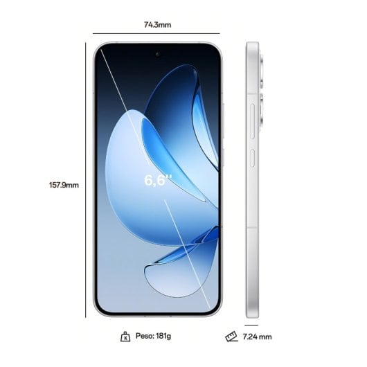 Smartphone OPPO Reno13 5G con AI 12GB/256GB 6.6" 120Hz AMOLED 1.5K 50MP IP69 5.600mAh 80W Bianco