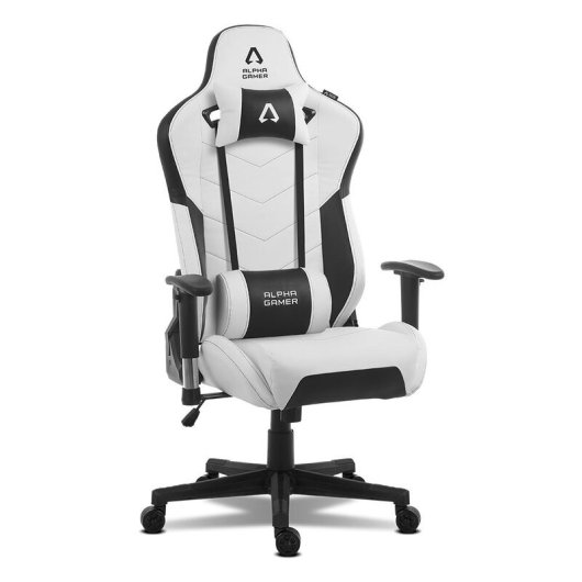 Alpha Gamer Zeta Silla Gaming con Cojín y Almohada Cervical Blanca/Negra