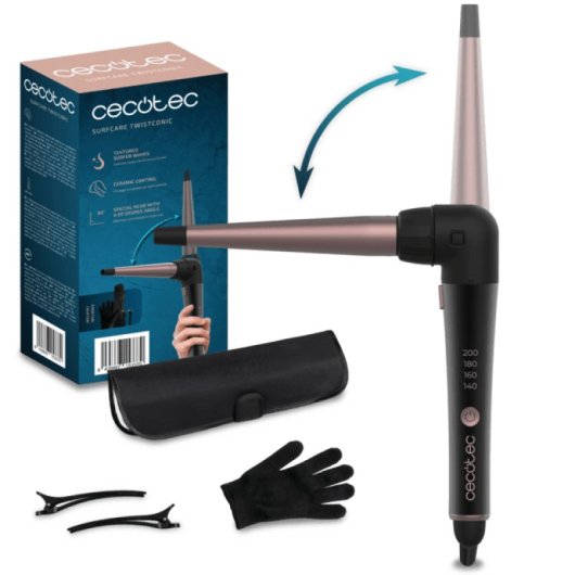 Cecotec SurfCare TwistConic Rizador de Pelo Cónico con Guante Térmico Estuche y 2 Clips