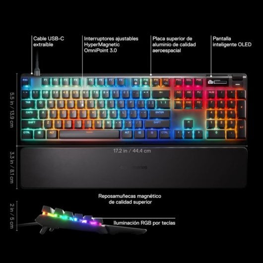 SteelSeries Apex Pro Gen 3 RGB Teclado Mecánico Gaming USB Switch OmniPoint 3.0 Negro Teclado USA