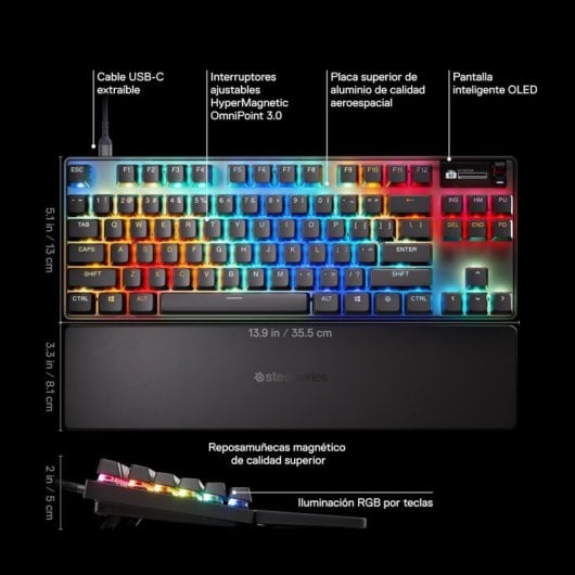 SteelSeries Apex Pro TKL Gen 3 RGB Teclado Mecánico Gaming USB Switch OmniPoint 3.0 Negro Teclado USA