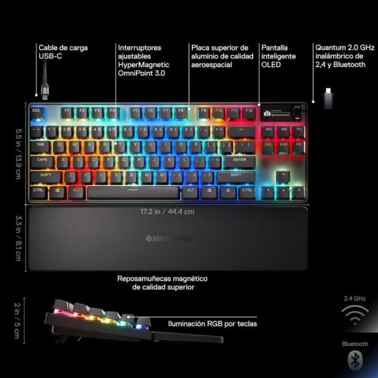 SteelSeries Apex Pro TKL Gen 3 RGB Teclado Mecánico Gaming Inalámbrico OmniPoint 3.0 Negro Teclado USA