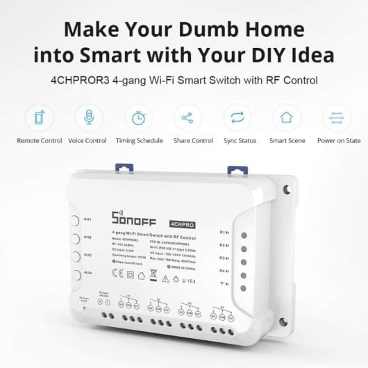 Sonoff 4CH Pro R3 Módulo de 4 Interruptores Inteligentes WiFi Blanco