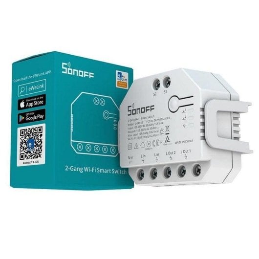 Relais Wi-Fi Sonoff Dual R3 Contrôle des volets et de l’éclairage, Suivi de l’énergie, Encastrable DIN