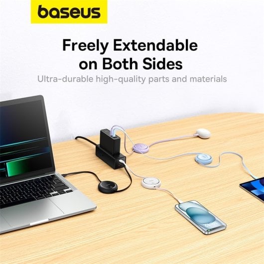 Baseus Free2Draw Cabo Retrátil USB-C com Carga Rápida 100W 1m Preto