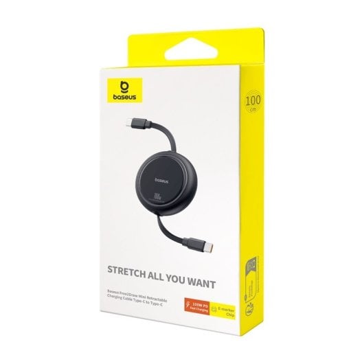 Baseus Free2Draw Cabo Retrátil USB-C com Carga Rápida 100W 1m Preto