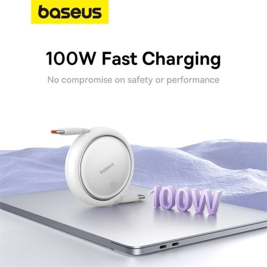 Baseus Free2Draw Cabo Retrátil USB-C com Carga Rápida 100W 1m Branco