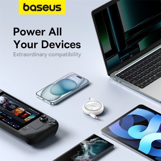 Baseus Free2Draw Cabo Retrátil USB-C com Carga Rápida 100W 1m Branco