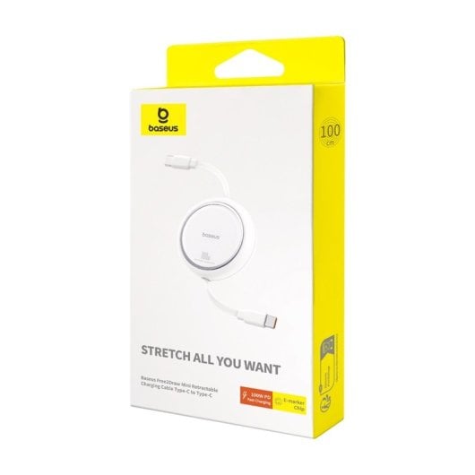 Baseus Free2Draw Cabo Retrátil USB-C com Carga Rápida 100W 1m Branco