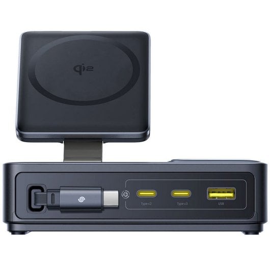 Baseus Nomos Estacion de Carga Inalámbrica 5 en 1 Qi2 140W 2xUSB-C+1xUSB-A Pantalla Digital LED